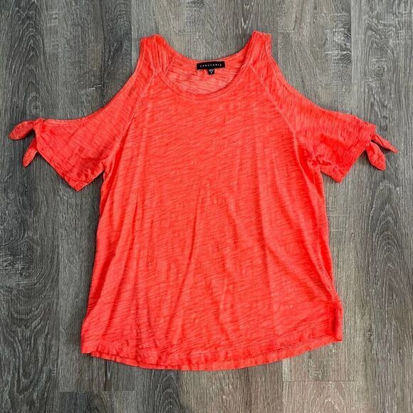 Sanctuary Lou Lou Bright Orange/Pink Cold Shoulder Top - Size: Small - Picture 8 of 8